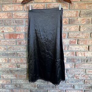 TUNNEL VISION X‎ XS SLIP SKIRT Black Lace Satin Long